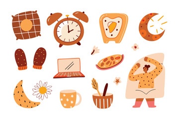 Cozy Home Icons: A whimsical collection of charming home decor items, conveying warmth, comfort, and a sense of relaxation, inviting viewers to unwind in a delightful space.