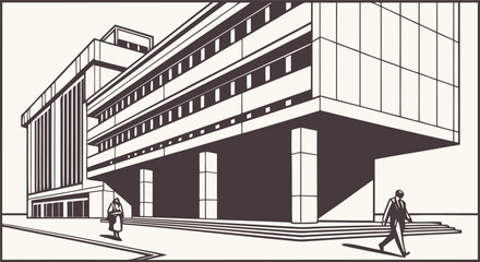 Vector poster of brutalist architecture building