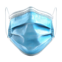 Blue disposable medical face mask isolated on transparent background