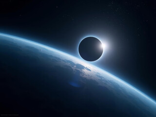 Obraz premium Éclipse solaire spectaculaire au-dessus de la Terre révélant la couronne lumineuse du soleil dans l’espace