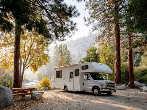 Motorhome in Scenic Autumn Landscape: A Journey of Freedom and Exploration