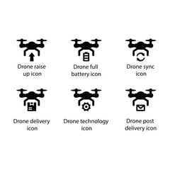 Raise up, full battery, sync, delivery, technology, post delivery, drone icon