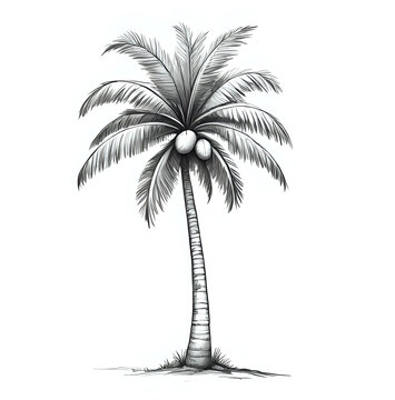 line drawing of a palm tree with coconuts