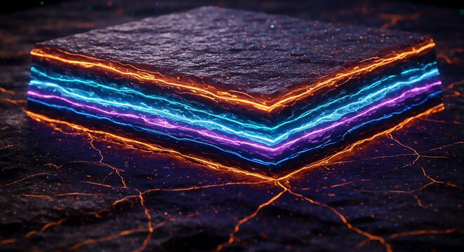 Digital geology concept illustrating stratified data layers for business intelligence and customer relationship management insights on a cracked earth background.