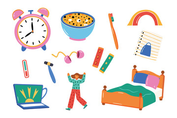 Morning Ritual: Illustration of daily routine and everyday objects, creating a vibrant visual narrative of starting day.