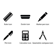 Ruler, Duster, Marker pen, Pen, Calculator, compass, icon