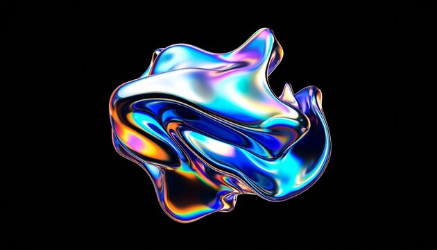 Iridescent metallic orb floating on dark abstract background