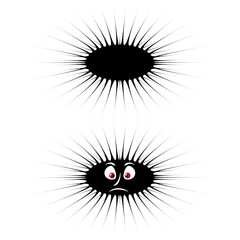Shadow icon. Spiky black creature. Cartoon eye figure. Vector creepy symbol. EPS 10.