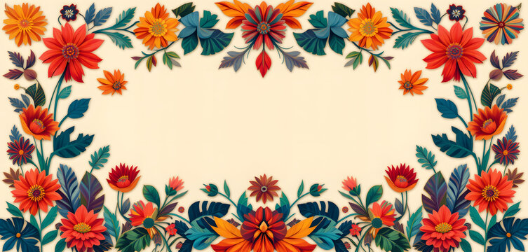 Vibrant floral border with a central empty space for text