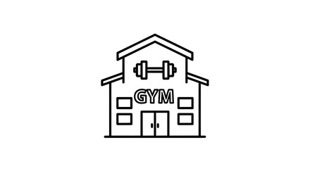 "Modern Gym Exterior with Fitness Equipment and People Exercising, Health and Fitness Center"