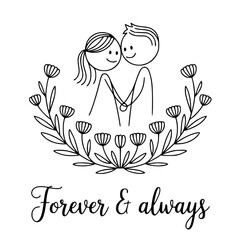 Obraz premium Eternal Bond: A delicate illustration captures the essence of everlasting love, depicting a tender couple embracing within a floral wreath.