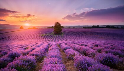dreamy lavender field at sunset