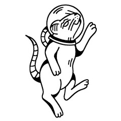 A vintage drawing of a mouse wearing a space helmet.