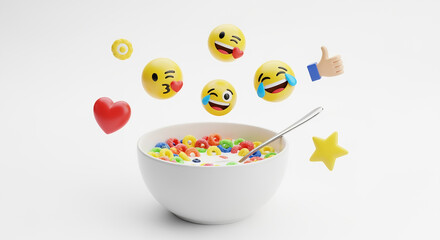 Enjoy colorful cereal with fun emojis for a delightful and playful morning breakfast that brings smiles and good vibes to your day