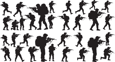 Black vector silhouettes of people illustrating various sports, dance, and fun actions of men, women, and children