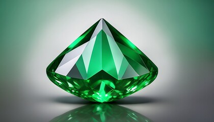 shiny green gemstone on grey abstract background with depth illusion