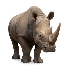 Obraz premium Majestic rhinoceros with textured skin and prominent horns, standing alert