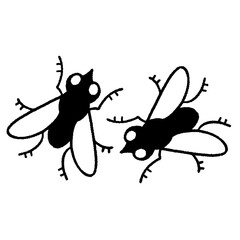 A vintage style drawing of two flies facing each other.