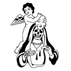 Grim reaper and an angel with a mask illustration