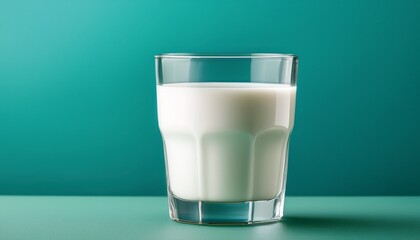 glass of milk on teal background refreshing dairy drink