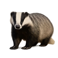 European Badger with Distinct Black and White Facial Markings, Standing Alert