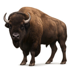 Majestic American Bison with Thick Fur and Curved Horns Standing Tall