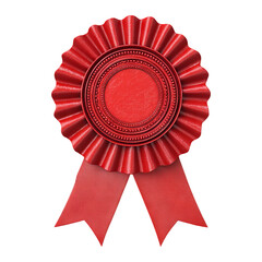 Red award ribbon rosette isolated on transparent white background, clipping path