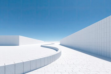 White Geometric Pathway Under Blue Sky