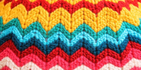 Colorful knitting pattern with zigzag chevron texture featuring wool yarn and handmade textile in vibrant craft design style
