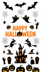 Halloween Vector Icons Set – Ghosts, Pumpkins, Bats, Spiders & Haunted House