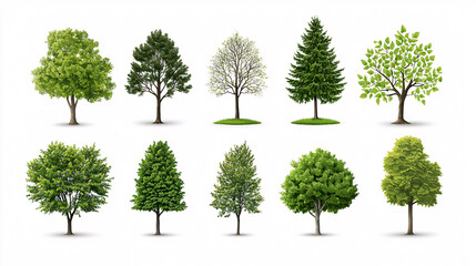 Obraz premium Collection of Various Tree Species Isolated on White Background for Design