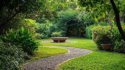 Healing green garden therapy imagery, peaceful and optimistic, suitable for wellness coaches