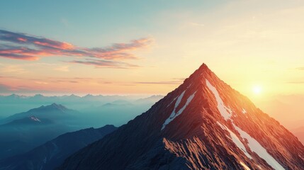 Fototapeta premium Majestic Mountain Peak Under Sunrise with Colorful Sky and Clouds