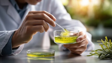 Fototapeta premium Scientist Examining Algae Sample in Laboratory Setting
