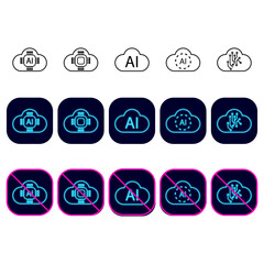 Cloud AI icon. Digital interface shape. Neural access denied. Vector intelligence block. EPS 10.