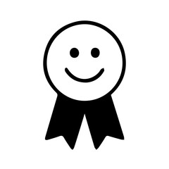 Smiley Badge with Ribbon and Happy Face Symbol in Black Vector Silhouette Style, Editable Formats: AI, EPS, JPG, PNG, Ideal for Both Digital and Print Use
