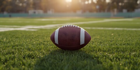 Close Up Sporting American Football Ball on Field of Grass Outdoor