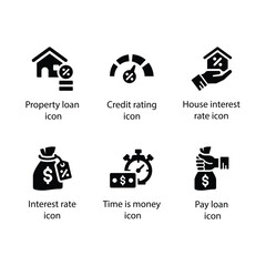 Property loan, Credit rating, House interest rate, Interest rate, Time is money, pay loan, icon
