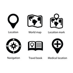 Location, World map, Location mark, Navigation, Travel book, Medical location, icon