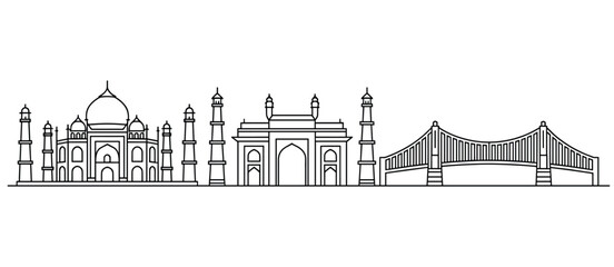 Iconic Indian Landmarks in a Stylized Line Art Skyline architecture travel