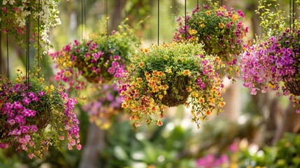Obraz premium Beautiful Hanging Flower Planters Garden Botanical Display