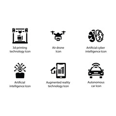 3d printing, Air drone, Cyber intelligence, Artificial intelligence, Augmented reality, Autonomous car, icon