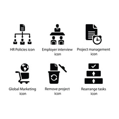 HR Policies, Interview, Project management, Global Marketing, Remove project, Rearrange tasks, icon