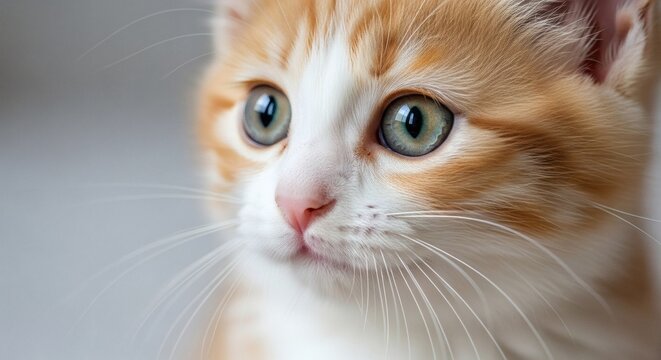 A beautiful close-up of a Cute Cat, an adorable ginger kitten with stunning green eyes and delicate white whiskers. - Powered by Adobe