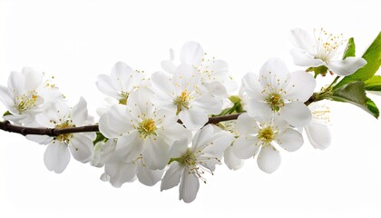 branch with white flowers spring flowering of fruit trees delicate white flowers isolate on white
