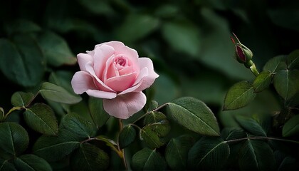 a single pink rose emerging from a patch of green foliaged8fb1f70