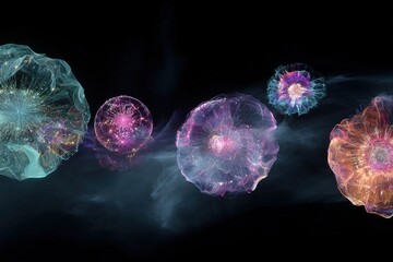 Abstract Glowing Spheres In Dark Background