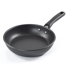 stylized black frying pan bold cartoon lines bright highlights sits atop crisp white