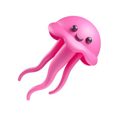 stylized pink jellyfish rendered cartoonish plastic form floats bright white gradient