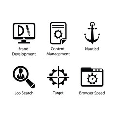 Brand Development, Content Management, Nautical, Job Search, Target, Browser Speed, icon